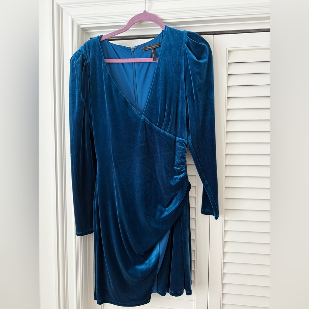 BCBGMaxAzria Teal Velvet Long Sleeve Dress